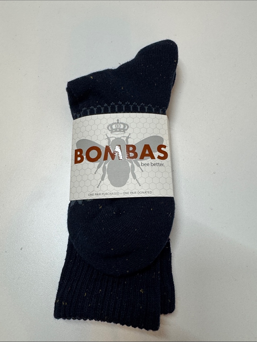 Bombas Navy Crew Socks with Fleck Detail